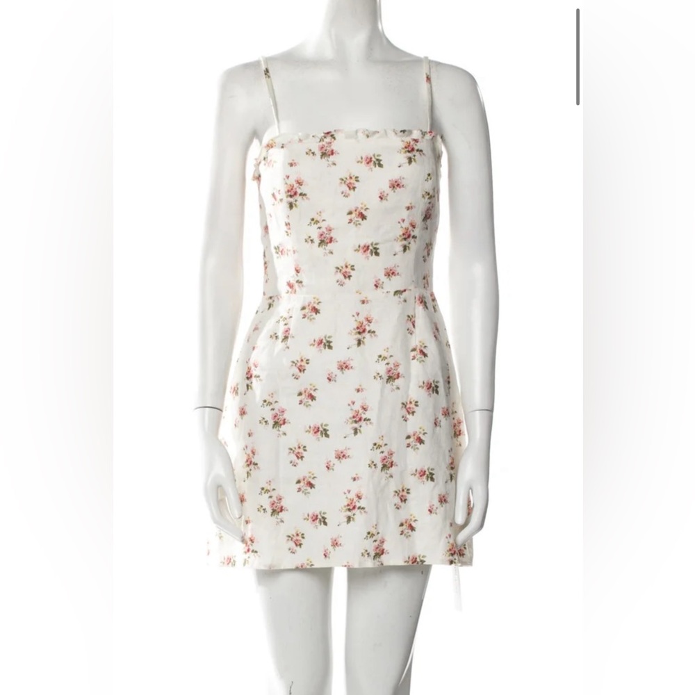 Reformation linen mini dress - white with floral print
